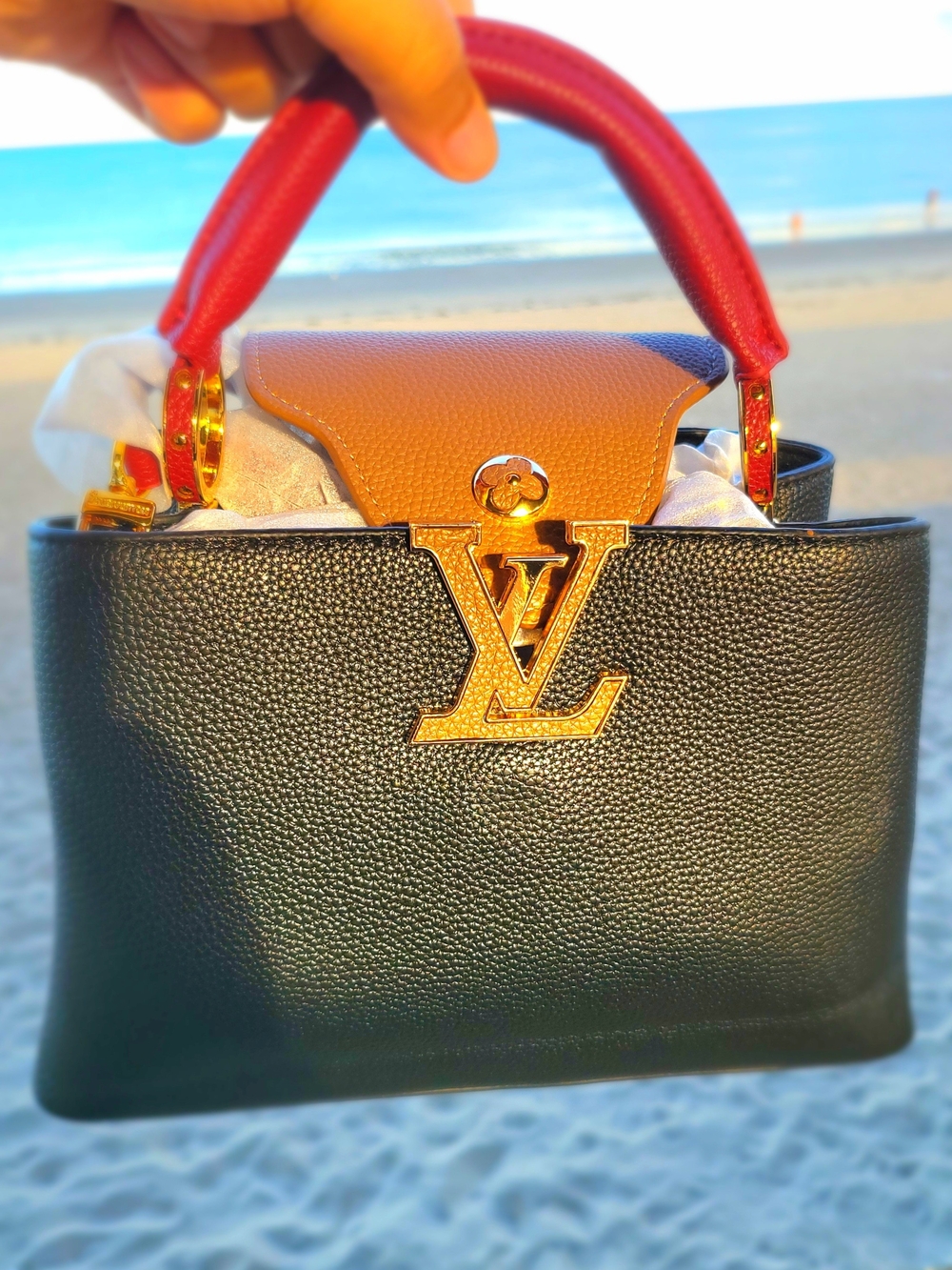 Louis Vuitton Black Capucines Mini Redhandle Leather Top-HandleBag